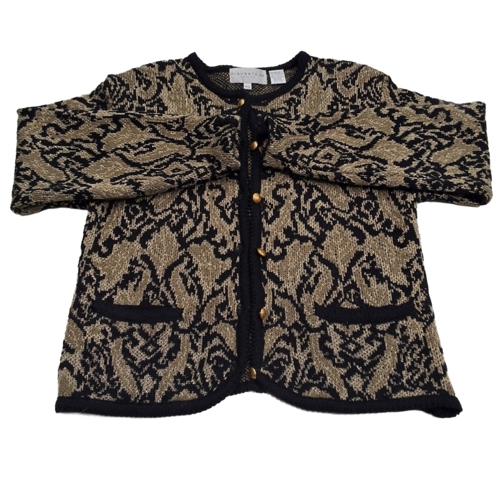 ✨2/$25~Highgate Ltd VTG 80s Button Up Knit Cardigan~Black Gold~Formalwear~SM P - Picture 2 of 8